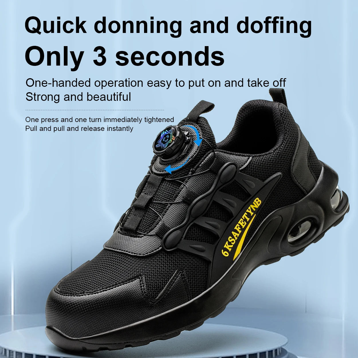 Men’s Steel Toe Safety Shoes – Rotating Button Work Sneakers with Air Cushion & Puncture-Proof Protection