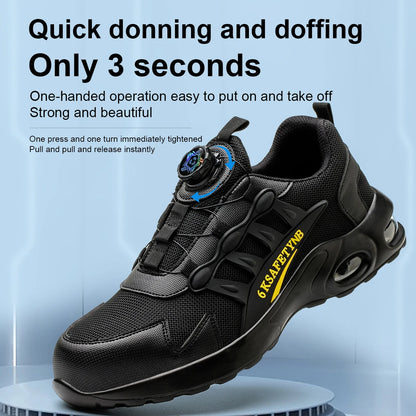 Men’s Steel Toe Safety Shoes – Rotating Button Work Sneakers with Air Cushion & Puncture-Proof Protection