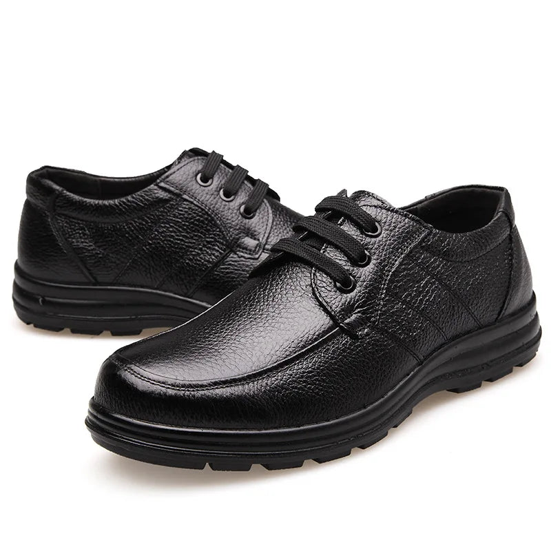 Men’s Genuine Leather Shoes – Soft Cowhide Flats for Business & Casual Wear