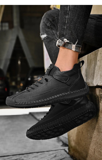 Handmade Leather Shoes for Men – Casual Slip-On Loafers, Breathable Fashion Moccasins, Comfortable Flats, Plus Sizes