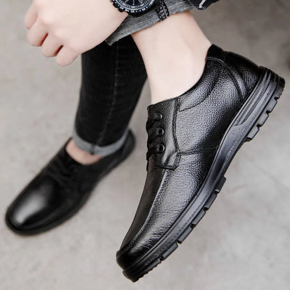 Men’s Genuine Leather Shoes – Soft Cowhide Flats for Business & Casual Wear
