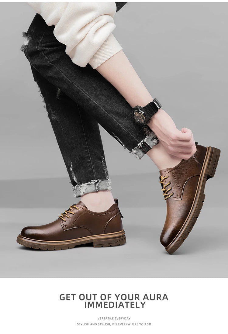 CLOHOO Men’s Handmade Leather Shoes – Classic Business Casual Lace-Up with Soft Breathable Sole