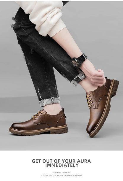 CLOHOO Men’s Handmade Leather Shoes – Classic Business Casual Lace-Up with Soft Breathable Sole