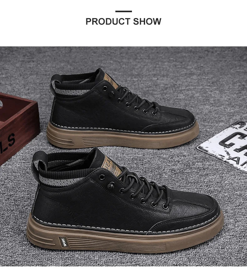 New Men’s Leather Chelsea Boots – High-Top Work & Casual Fashion Shoes, Versatile Trendy Ankle Boots