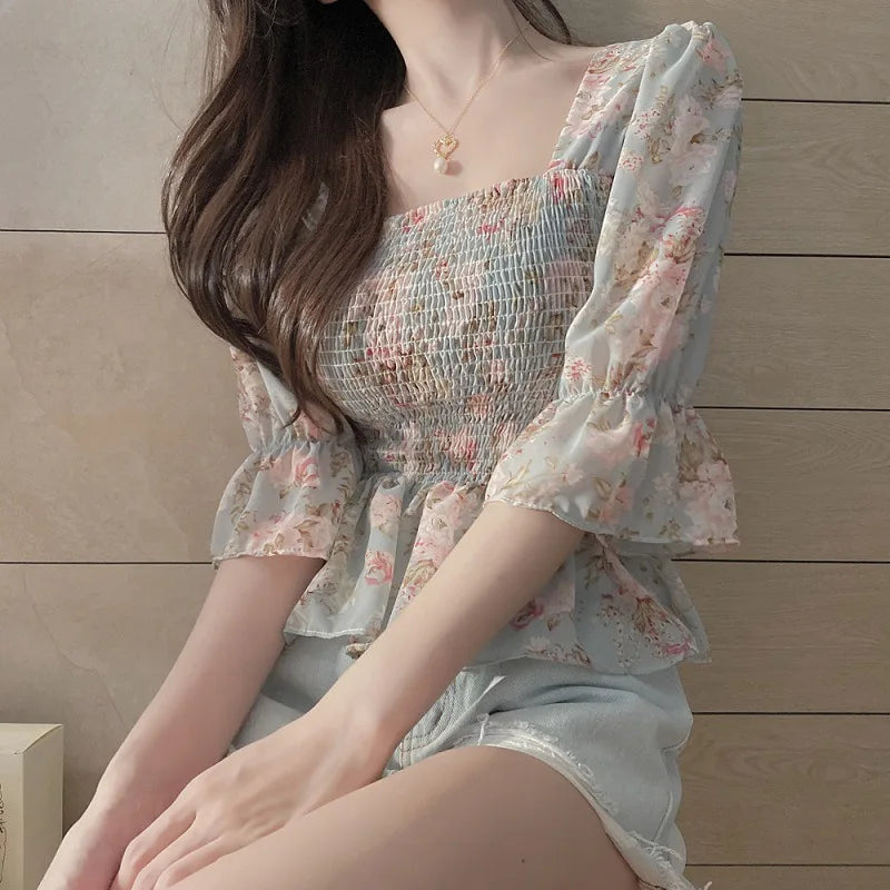 Chic Summer Floral Blouse – Elegant Lantern Sleeve Style for Every Occasion