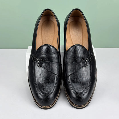 Men’s Formal Leather Loafers – British Style Pointed Toe Slip-On Dress Shoes