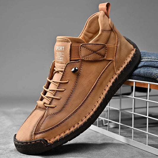 Handmade Leather Shoes for Men – Casual Slip-On Loafers, Breathable Fashion Moccasins, Comfortable Flats, Plus Sizes