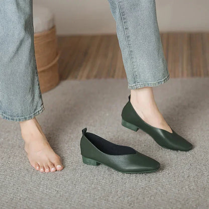 Women’s Genuine Leather Loafers – Low Heel, Round Toe, Casual Style