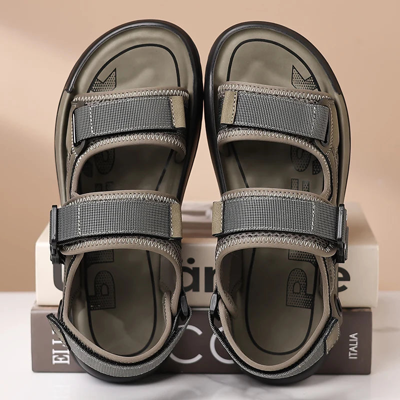 Handmade Men’s Summer Sandals – Genuine Leather Open-Toe Casual Shoes, Breathable Lightweight Outdoor Beach & Work Footwear