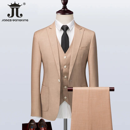 Men’s 3-Piece Slim Fit Suit – Summer Formal Set with Blazer, Vest & Pants