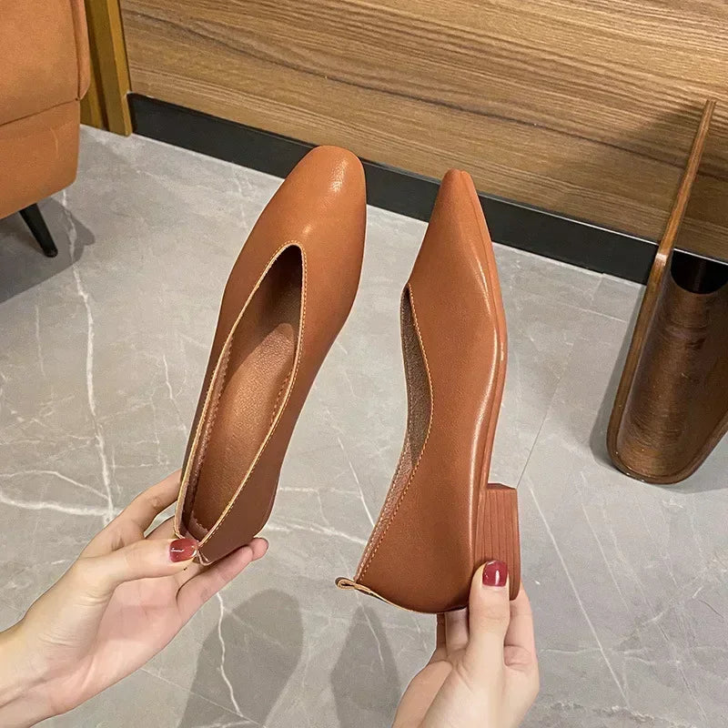 Women’s Genuine Leather Loafers – Low Heel, Round Toe, Casual Style