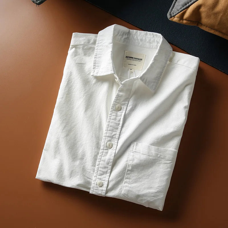 Japanese Short Sleeve Loose Fit Ox Cloth Men's Breathable Cotton