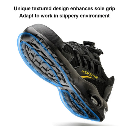 Men’s Steel Toe Safety Shoes – Rotating Button Work Sneakers with Air Cushion & Puncture-Proof Protection