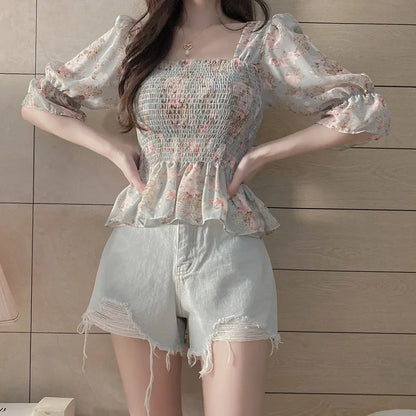 Chic Summer Floral Blouse – Elegant Lantern Sleeve Style for Every Occasion