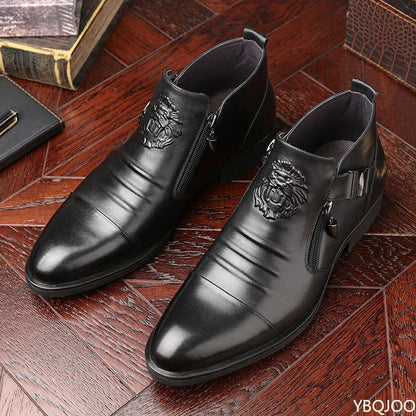 Men’s Winter Leather Ankle Boots – Elegant British Style with Side Zip & Non-Slip Sole