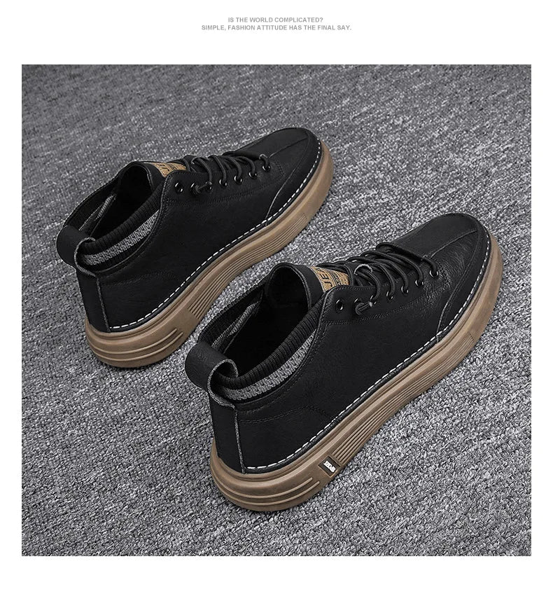 New Men’s Leather Chelsea Boots – High-Top Work & Casual Fashion Shoes, Versatile Trendy Ankle Boots