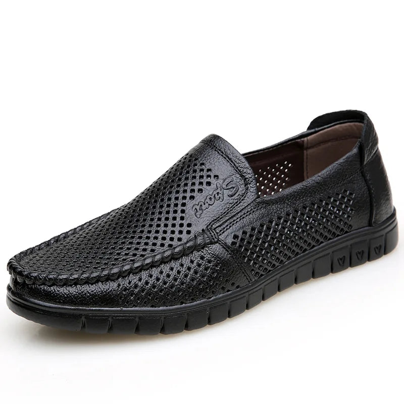 Fashion Genuine Leather Shoes Men Flat Breathable Summer Mens Casual Shoes Soft Comfortable Leather Male Footwear KA3559