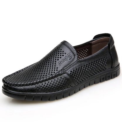 Fashion Genuine Leather Shoes Men Flat Breathable Summer Mens Casual Shoes Soft Comfortable Leather Male Footwear KA3559