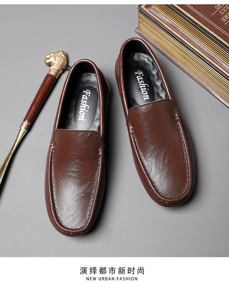 Men’s Shoes – Summer Breathable Leather Doudou Shoes, Handmade Casual Fashion Slip-On Single Shoes