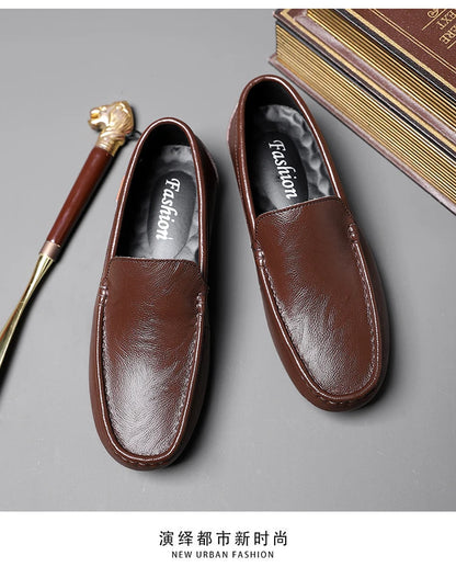 Men’s Shoes – Summer Breathable Leather Doudou Shoes, Handmade Casual Fashion Slip-On Single Shoes