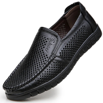 Fashion Genuine Leather Shoes Men Flat Breathable Summer Mens Casual Shoes Soft Comfortable Leather Male Footwear KA3559