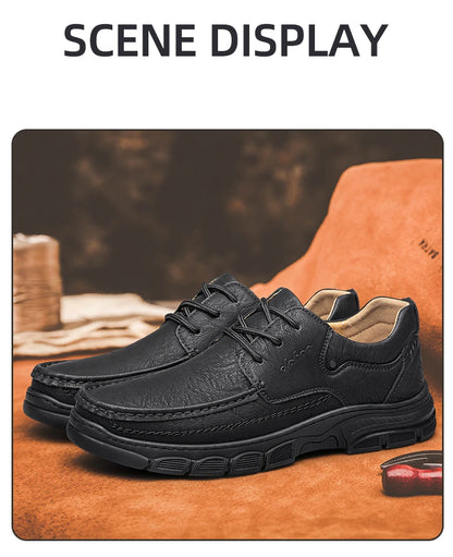 CLOHOO Men’s Handmade Leather Loafers – Breathable Casual Shoes with Thick Rubber Sole