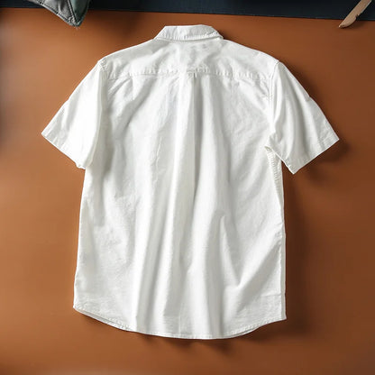 Japanese Short Sleeve Loose Fit Ox Cloth Men's Breathable Cotton