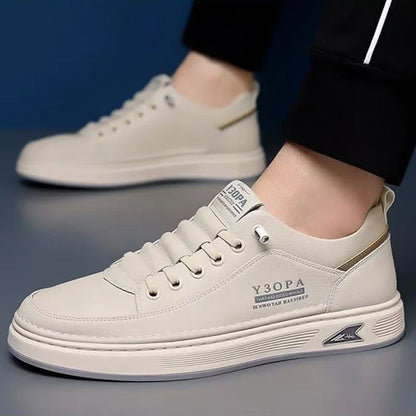 Leather Casual Shoes for Men – Breathable White Sneakers, Fashion Driving & Walking Tennis Flats, Italian Office Style