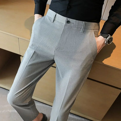 Classic Gray Cropped Suit Pants – Sharp, Wrinkle-Free Style for Modern Men