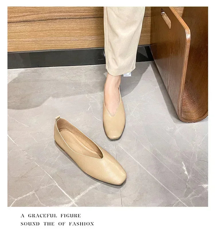 Women’s Genuine Leather Loafers – Low Heel, Round Toe, Casual Style