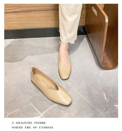 Women’s Genuine Leather Loafers – Low Heel, Round Toe, Casual Style