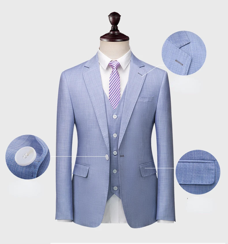 Men’s 3-Piece Slim Fit Suit – Summer Formal Set with Blazer, Vest & Pants