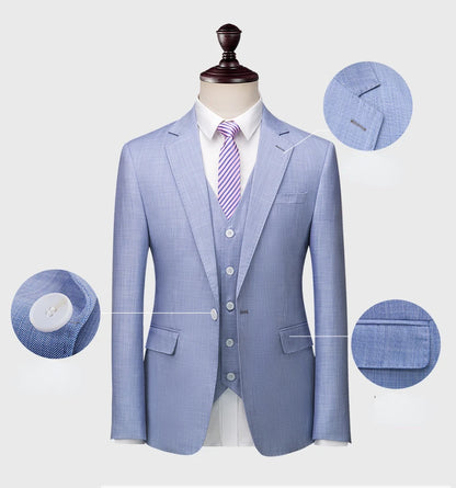Men’s 3-Piece Slim Fit Suit – Summer Formal Set with Blazer, Vest & Pants