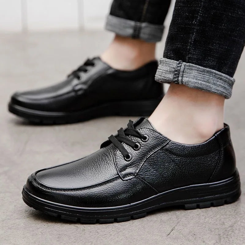 Men’s Genuine Leather Shoes – Soft Cowhide Flats for Business & Casual Wear