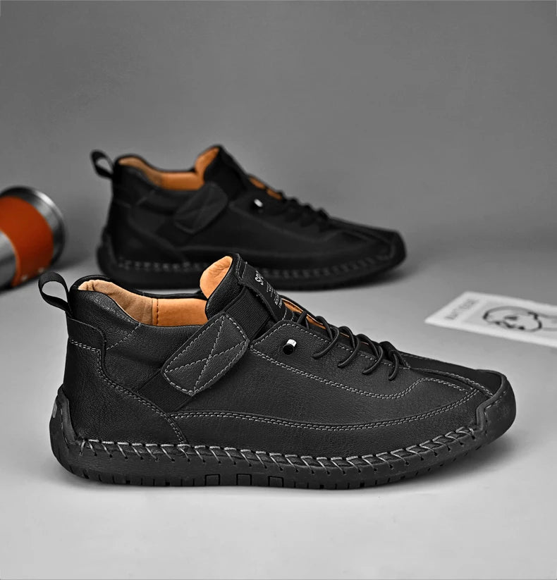 Handmade Leather Shoes for Men – Casual Slip-On Loafers, Breathable Fashion Moccasins, Comfortable Flats, Plus Sizes