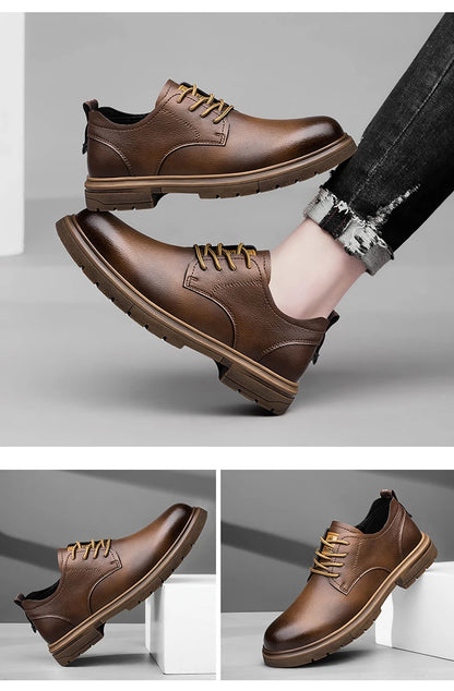 CLOHOO Men’s Handmade Leather Shoes – Classic Business Casual Lace-Up with Soft Breathable Sole