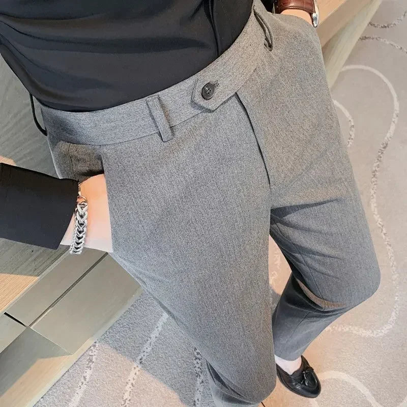 Classic Gray Cropped Suit Pants – Sharp, Wrinkle-Free Style for Modern Men