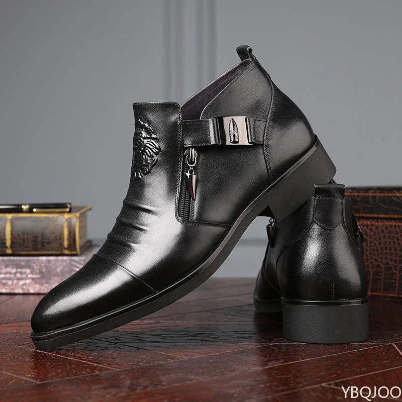 Men’s Winter Leather Ankle Boots – Elegant British Style with Side Zip & Non-Slip Sole