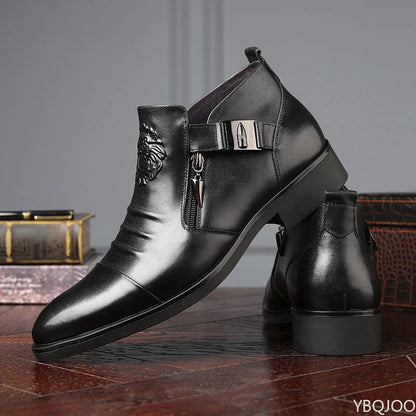 Men’s Winter Leather Ankle Boots – Elegant British Style with Side Zip & Non-Slip Sole