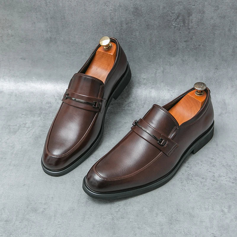 Men’s Formal Leather Loafers – Classic Slip-On Round Toe Dress Shoes