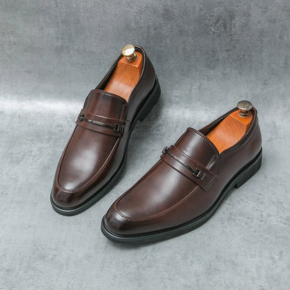 Men’s Formal Leather Loafers – Classic Slip-On Round Toe Dress Shoes