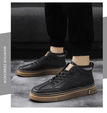 New Men’s Leather Chelsea Boots – High-Top Work & Casual Fashion Shoes, Versatile Trendy Ankle Boots