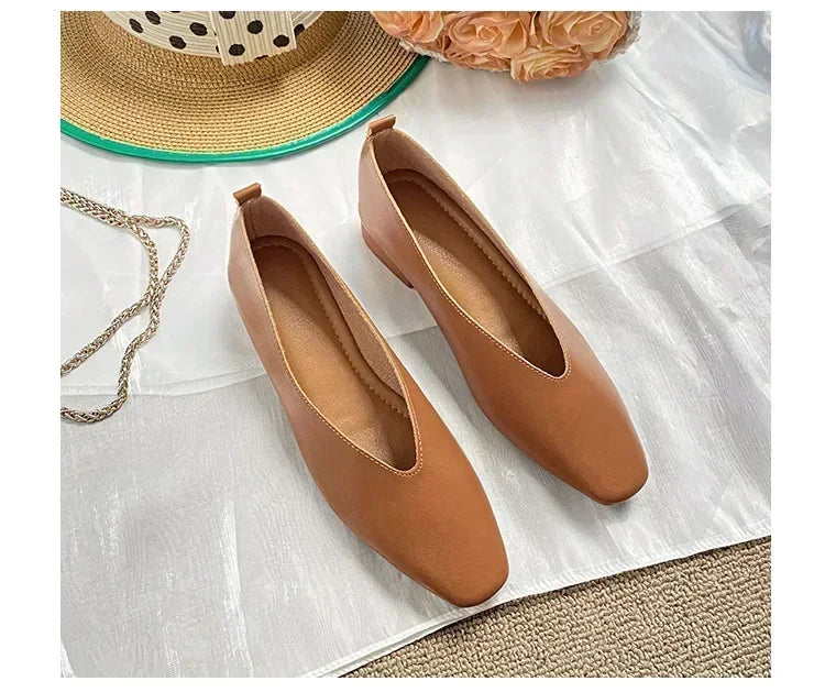 Women’s Genuine Leather Loafers – Low Heel, Round Toe, Casual Style