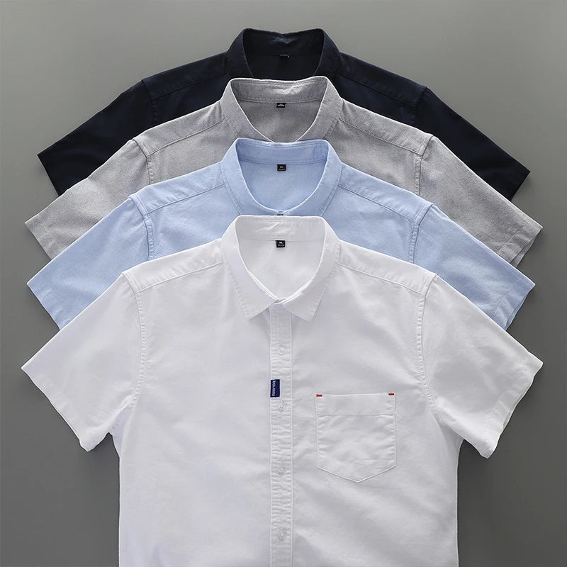 Men’s 100% Cotton Oxford Shirt – Short Sleeve Solid Color Casual Summer Top