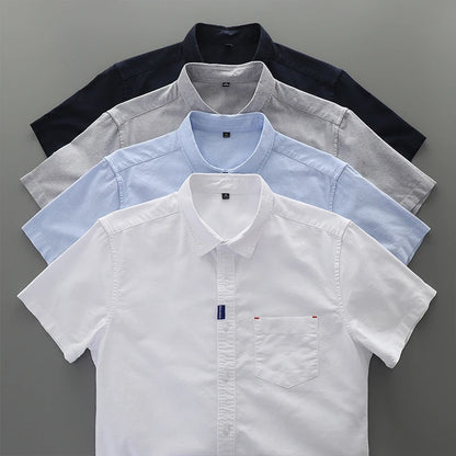 Men’s 100% Cotton Oxford Shirt – Short Sleeve Solid Color Casual Summer Top