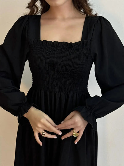Elegant Floral Chiffon Midi Dress – Effortless Style for Spring & Autumn