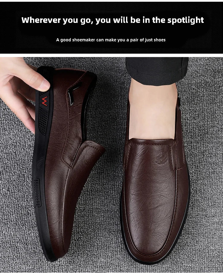 Men’s Business Casual Shoes – Handmade Layered Cowhide Leather with Durable Rubber Bottom for Office & Leisure