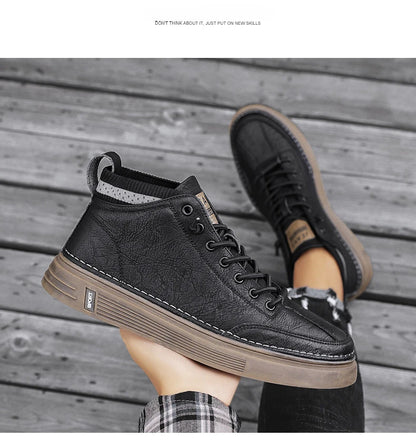 New Men’s Leather Chelsea Boots – High-Top Work & Casual Fashion Shoes, Versatile Trendy Ankle Boots
