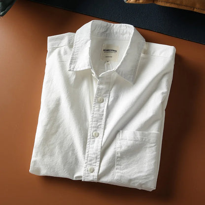 Japanese Short Sleeve Loose Fit Ox Cloth Men's Breathable Cotton
