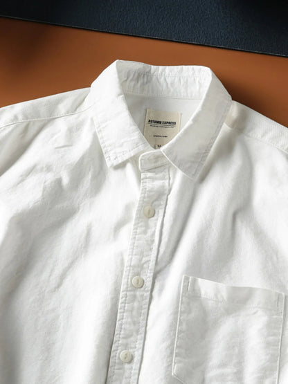 Japanese Short Sleeve Loose Fit Ox Cloth Men's Breathable Cotton